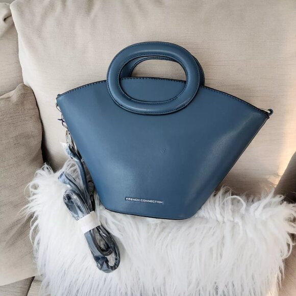 $128 French Connection Amy C-shaped structured handbag legion blue - Picture 1 of 5
